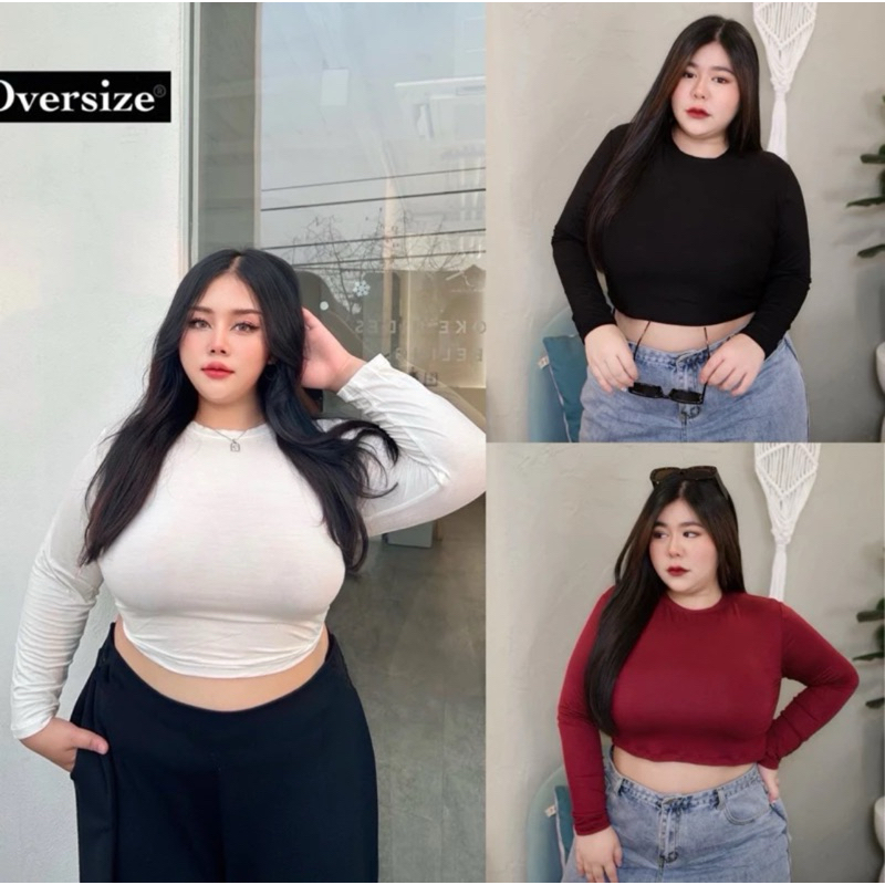 /TB/ เสื้อครอปสาวอวบ แขนยาว ใส่สบาย #เสื้อผ้าไซส์ใหญ่ สาว อ้วน พลัสไซส์ plussize