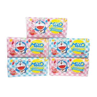 MILD DORAEMON กระดาษทิชชู่เช็ดหน้ามายด์โดราเอมอน 150+20แผ่น ยกแพ็ค5ห่อ