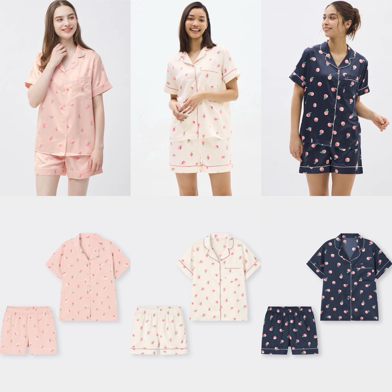 ชุดนอน GU แขนสั้น ขาสั้น ผ้าซาติน นุ่มลื่นใส่สบาย สินค้านำเข้าจากญี่ปุ่น🇯🇵