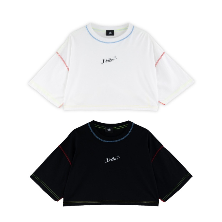 URTHE - เสื้อยืดครอป แขนสั้น สกรีนลาย รุ่น TOP CROP INVERTED