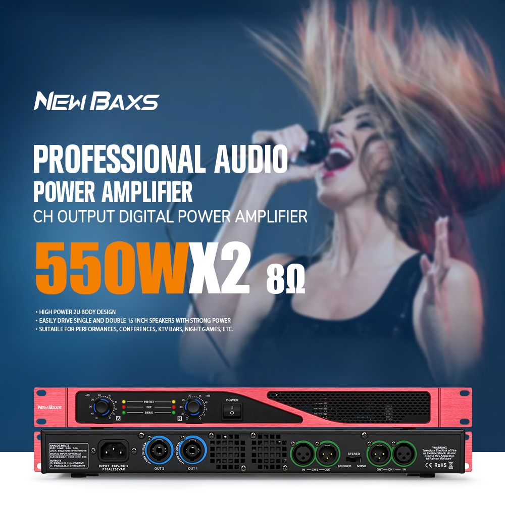 NEW BAXS เครื่องขยายเสียงภายในบ้านคลาส D 550W*2 รุ่น XM-200 แบบบางพิเศษ สามารถเชื่อมต่อเครื่องขยายเสียงระดับมืออาชีพได้