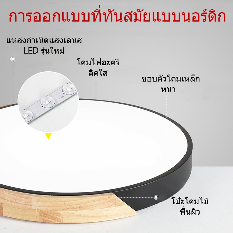 GEJIESE โคมไฟเพดาน ไฟเพดาน led ปรับแสง3สี 12/18/24/36/45/120W ขอบไม้+เล็ก ไฟติดห้อง ไฟห้องนอน โคมไฟติดเพดาน led ไฟled G5 - รูปที่ 3