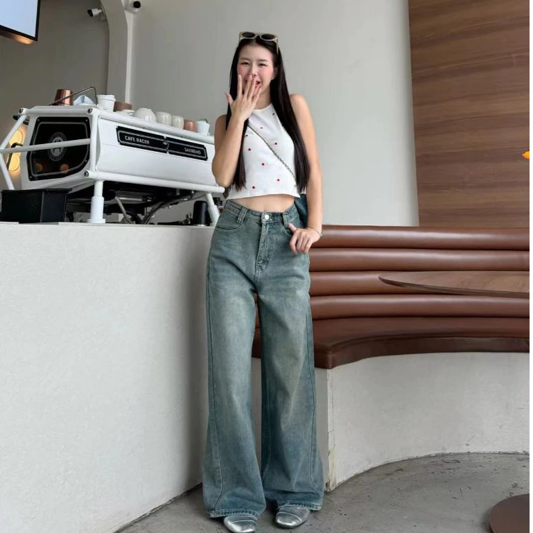 กางเกงยีนส์เอวสูง ทรงลิซ่า กระบอกใหญ่ ทรงสวย ใส่ สบาย แมทง่าย ใส่ได้ทุกลุค thumbnail 3