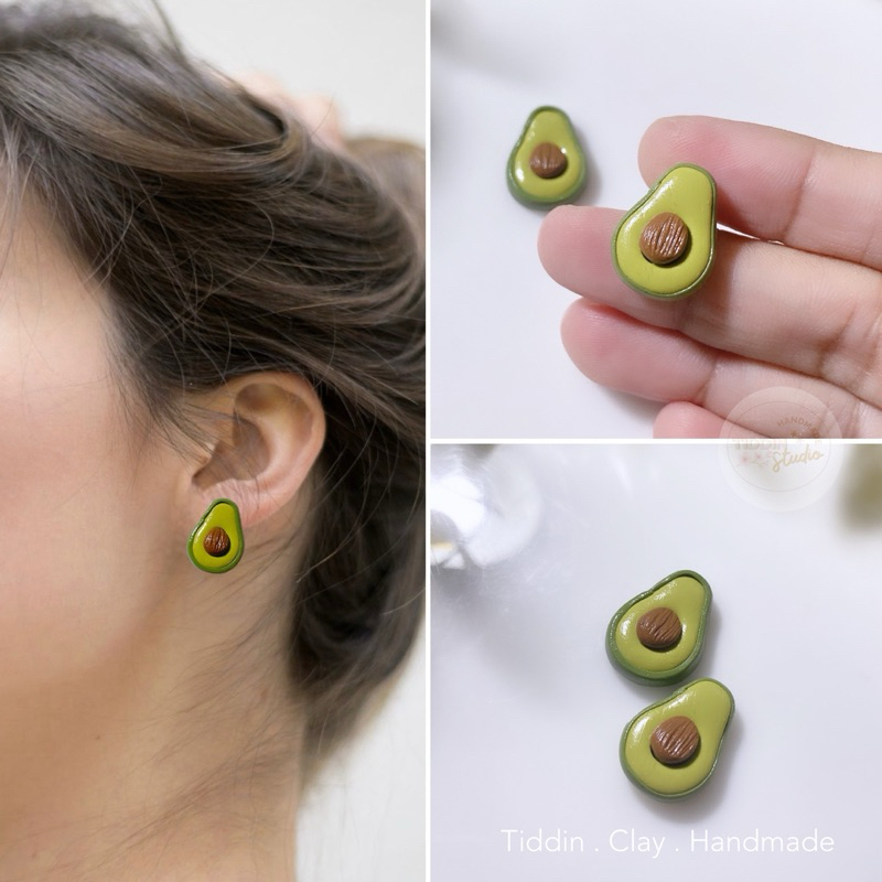ต่างหูแฮนด์เมด Avocado ขนาด 1.5 Cm. เบา แพ้ง่ายใส่ได้