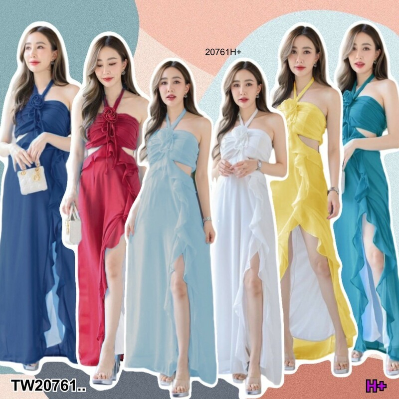 ส่งไว 1-2วันถึง +งานแบรนด์ป้ายดัง เดรสชีฟอง มีซับในทั้งตัว เดรสชีฟอง มีซับในทั้งตัว แต่งกุหลาบสายคล้องปรับได้
