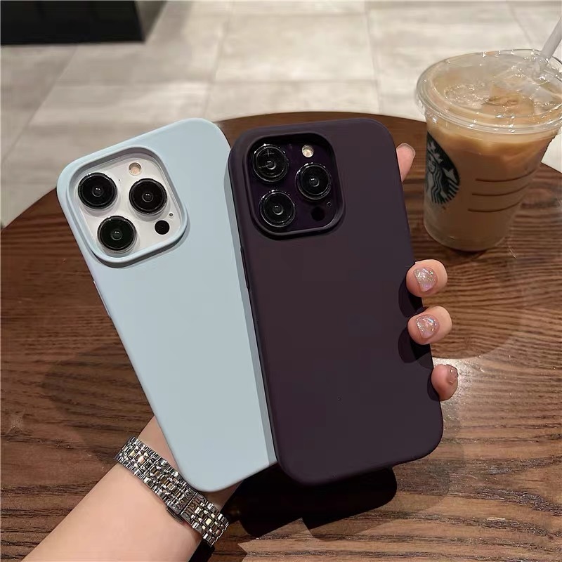 ม่วงเข้ม i7-i15promax เคสซิลิโคน กันเปื้อน บุกำมะหยี่ i11 7plus Silicone Cover Case 11/12/13/14/15/Pro/max สีพาสเทล