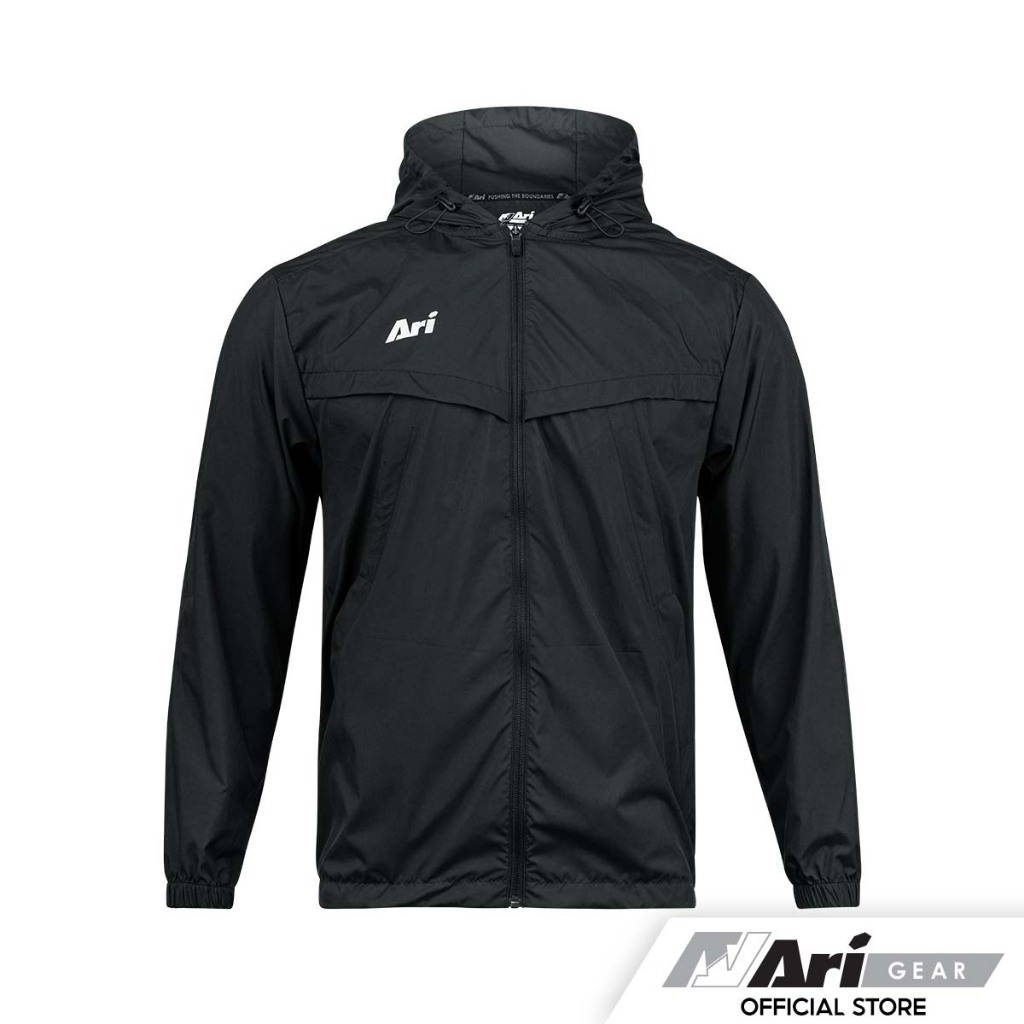 ARI ESSENTIAL WINDBREAKER JACKET - BLACK/SILVER/WHITE เสื้อกันลม อาริ สีดำ