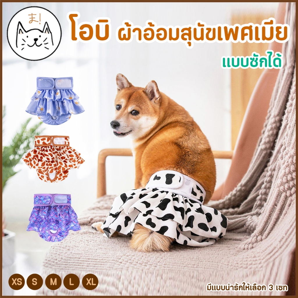 KUMAま โอบิ ผ้าอ้อมสุนัขเพศเมีย (แบบซักได้) กระโปรงนางเงือก ฟรุ้งฟริ้ง ผ้าอ้อมหมา แพมเพิส หญิง ผ้าอ้อมสัตว์เลี้ยง กระโปรง