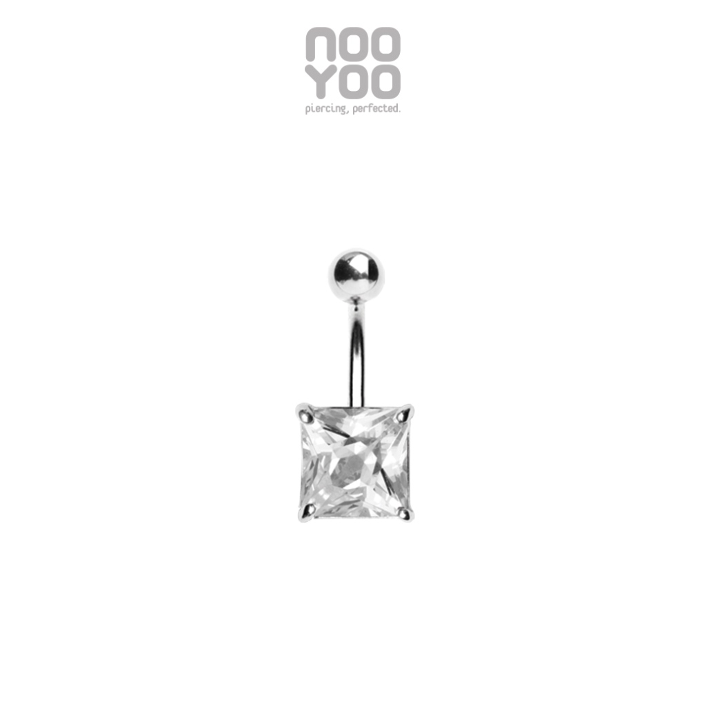 NooYoo จิวสะดือสำหรับผิวแพ้ง่าย Square Crystal Banana Surgical Steel