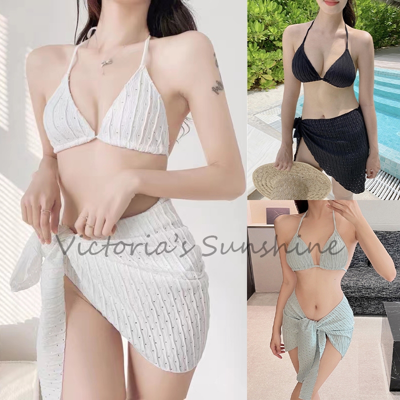 Victoria's Sunshine ชุดว่ายน้ำผู้หญิง 3ชิ้น บิกินี่สาย ผ้าคุณภาพสูง Sexy bikini set#0170