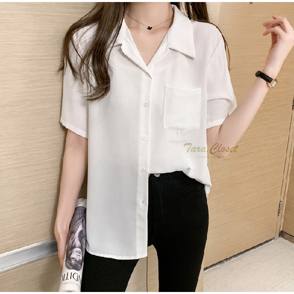 IT029 TARA Shirt เสื้อเชิ้ต แขนสั้น กระดุมหน้า มีกระเป๋าด้านหน้า ผ้าไหมอิตาลีอย่างดี ผ้าไม่หนามาก ผ้าใส่สบาย ไม่ร้อน