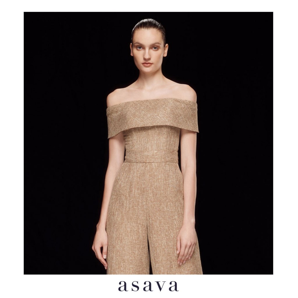 [asava ss24] Emilia Bardot Blouse เสื้อผู้หญิง เปิดไหล่ แต่งตะเข็บด้านหน้าและหลัง ซิปหลัง ผ้าทอฝ้ายเ