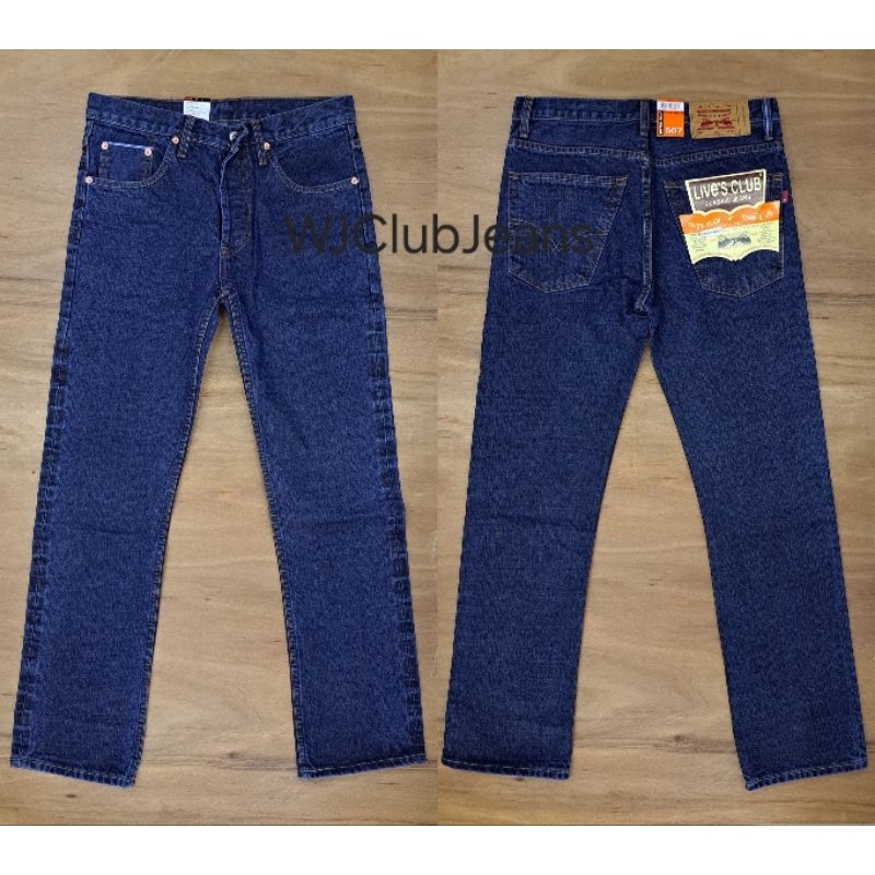 กางเกงยีนส์ริมแดงแท้ 100% ขากระบอกเล็ก กระดุม สียีนส์เข้มฟอกไม่ยืด - รูปที่ 2