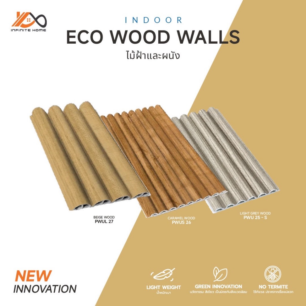 ไม้เทียมตกแต่งผนัง PVC WALL PANEL ECO CODE ยาว 2.9 เมตร PWU / PWUL / PWUS สำหรับภายใน