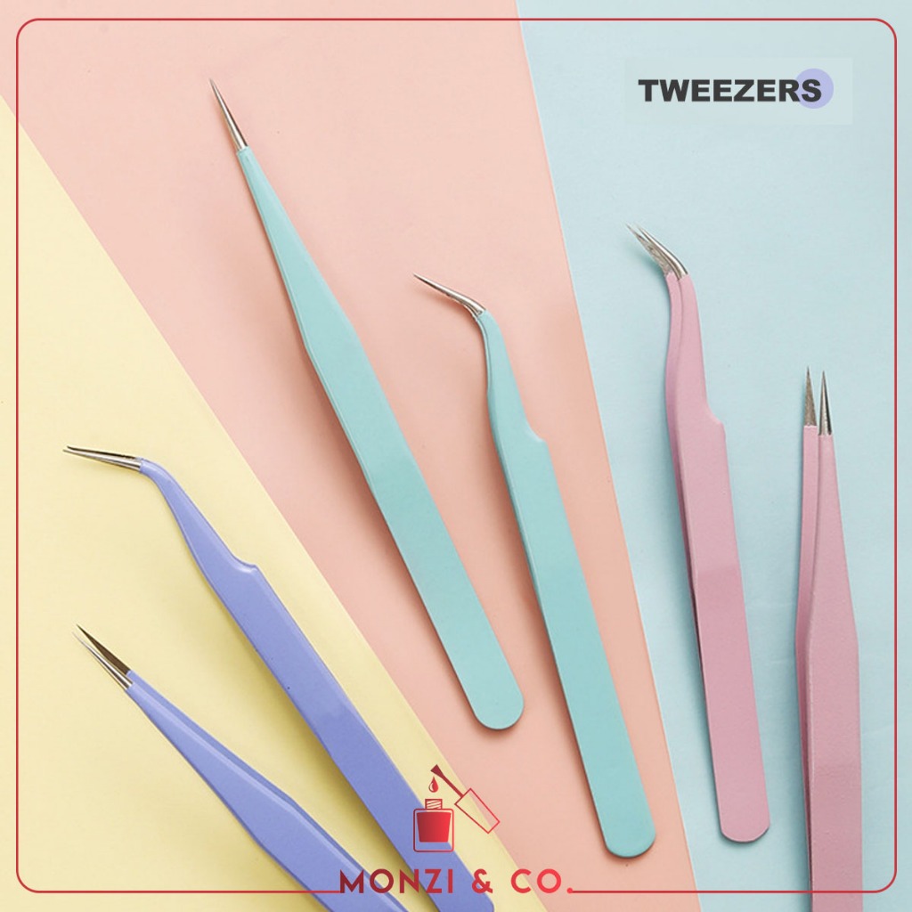 คีมคีบอะไหล่ตกแต่งเล็บ สีPastel หัวโค้ง หัวตรง คีมคีบอะไหล่เล็บใช้งาานง่าย แข็งแรงทนทาน