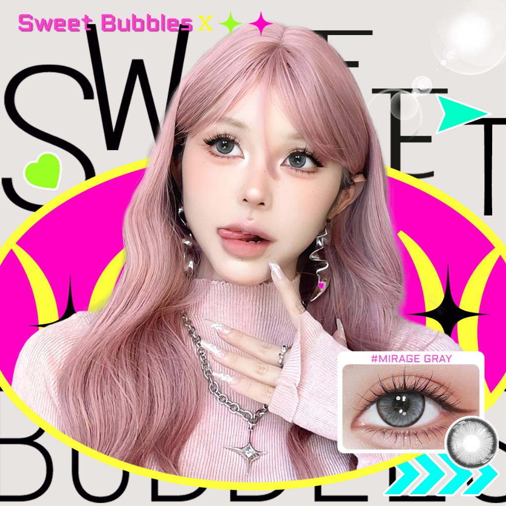 【0.00~-6.00】Sweet bubbles คอนแทคเลนส์รายเดือน คอนแทคเลนส์ตาหวาน Monthly Black\ Gray Contact Lenses 14.5mm