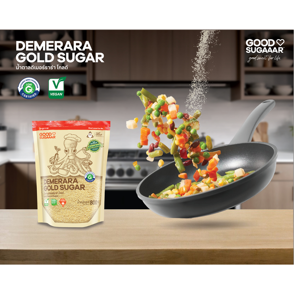 [ล็อตใหม่] น้ำตาล Demerara Gold 800ก. น้ำตาลเกล็ดทอง ไม่ขัดสี หอมกลิ่นอ้อย เหมาะสำหรับกาแฟและขนม - รูปที่ 3