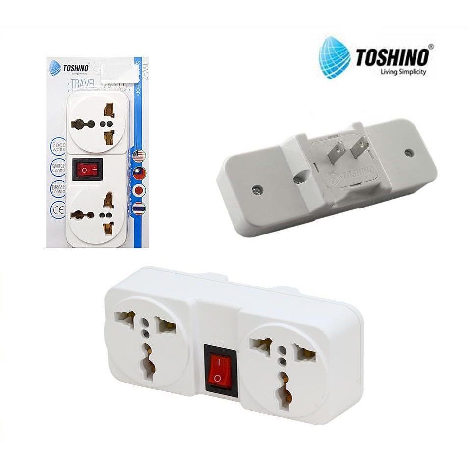 พร้อมส่ง Toshino รุ่น TW-2 ปลั๊กแปลง ตัวแปลง UNIVERSAL (สีขาว) มี สวิตท์ หัวปลั๊กToshino ปลั๊กแปลง 2