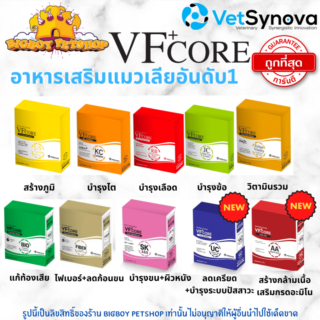 !!ยกกล่อง ถูกมากๆ!! VFcore อาหารเสริมสำหรับแมว ขนมแมวเลีย ไลซีน, บำรุงเลือด, บำรุงข้อต่อ 30ซอง/กล่อง