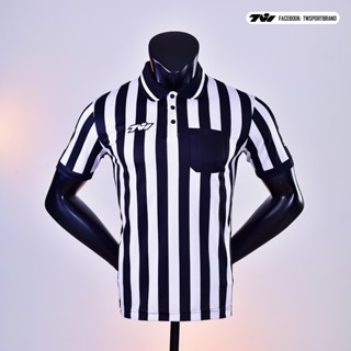 เสื้อคอปก TWSPORT ยูนิฟอร์มลายทาง สีขาวดำ มีกระเป๋าหน้าอก