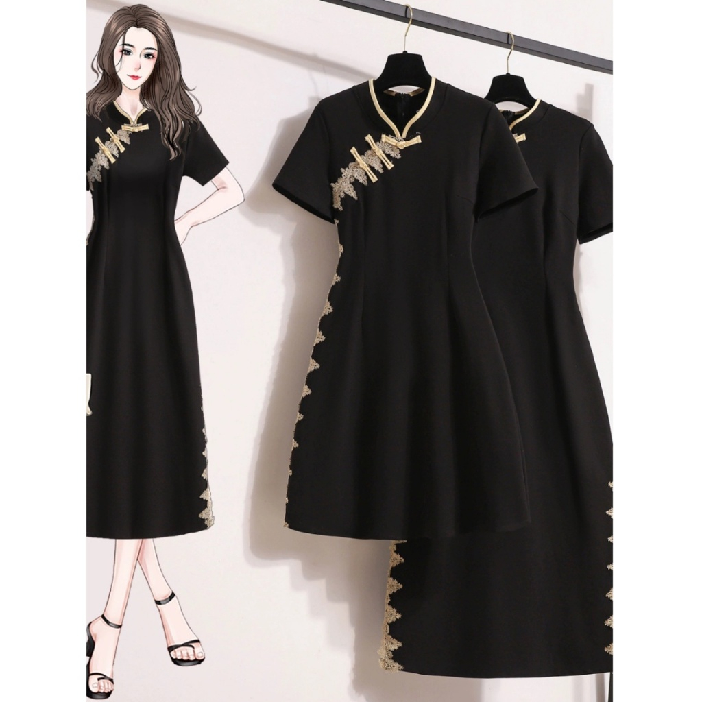【ใหม่】M-4XL เสื้อผ้าสตรีไซส์ใหญ่ สไตล์จีน ทำให้ดูผอม ชุดไชน่า เหมาะสำหรับสาวที่อ้วน ปกปิดไขมัน ชุดสวยสุด ๆ