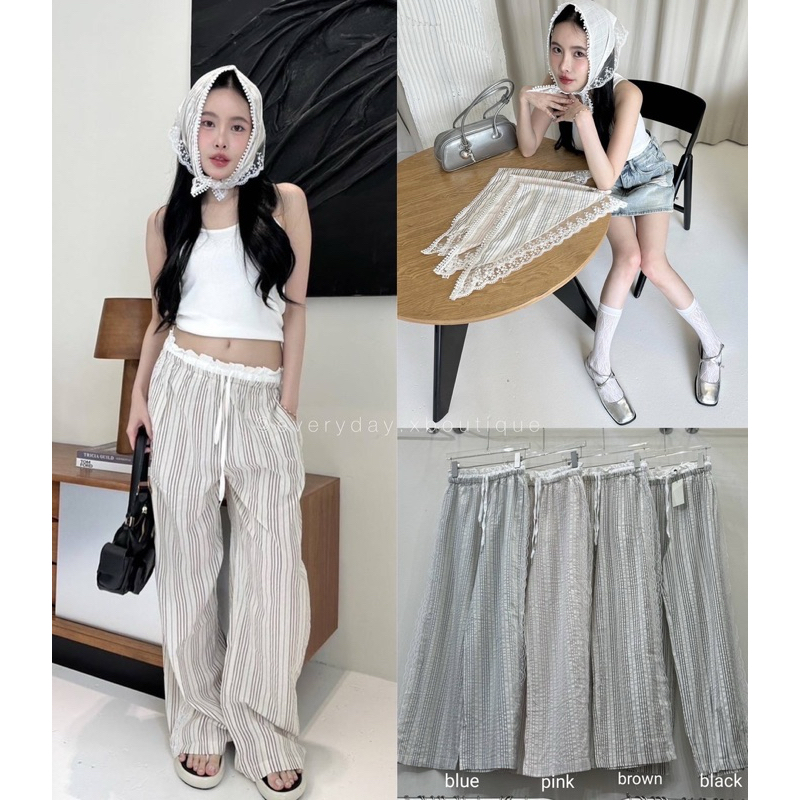 Stripe pants x head scarf (เซ็ต2ชิ้น450฿) งานรุ่นใหม่น่ารักมากกกก set กางเกง+ผ้าผูกผม สไตล์แม่ชม น่ารักสุดๆ malista