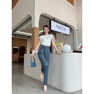PAPAYA PANTS กางเกงทำงานเอวสูง ขากระบอกเล็กผ้าเปเป้ จับจีบเล็กน้อยกำลังใส่สวย งานตะขอดูเรียบหรูดูแพงสุดๆ