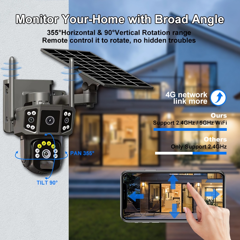 4G /WIFI Camera 12MP 6K 18LED Solar Cell กล้องวงจรปิด โซลาร์เซลล์ ความละเอียด12ล้านพิกเซล กล้อง2เลนส์3จอ คุยโต้ตอบ