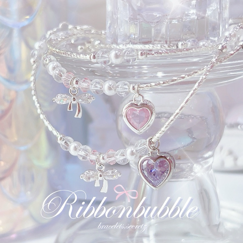 New ~ Ribbon ลด80฿โค้ดหน้าร้าน ชุบเงินแท้92.5% สร้อยคอ สร้อยข้อมือ โบว์ชมพู ม่วง กำไล เครื่องประดับชุบเงิน