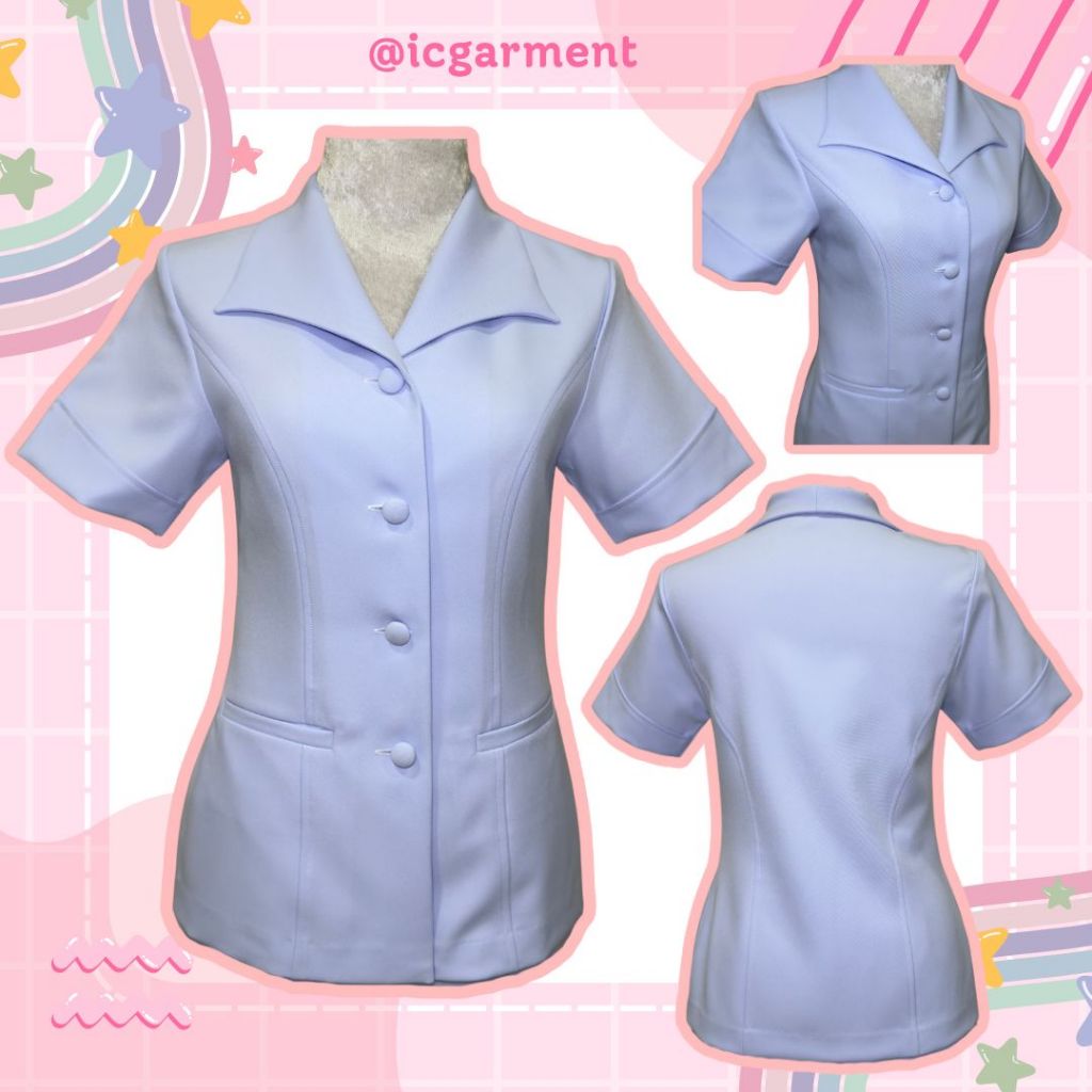 เสื้อพยาบาล คอปกปีกนก ผ้าวาเลนติโน่