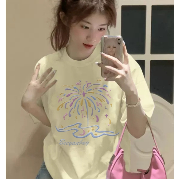 UT ใหม่สุดฮิต เสื้อยืด ผู้หญิง โอเวอร์ไซส์ "ดอกไม้ไฟ"ผ้าคอตตอน ผ้าฝ้ายใส่สบาย ทรงสวย เสื้อน่ารัก สไตล์เกาหลี BEEYANLUY