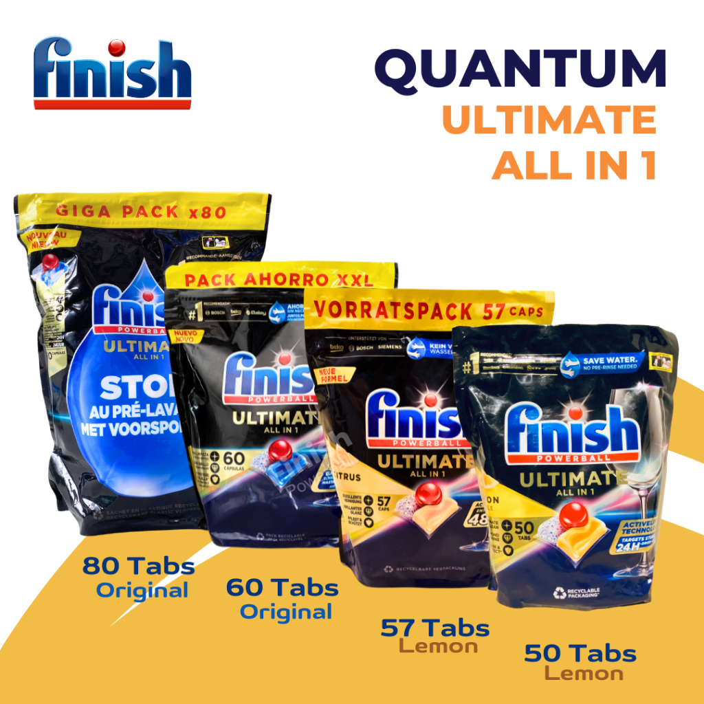 NEW FINISH QUANTUM ULTIMATE ALL IN 1 และ ALL IN ONE PLUS ก้อนล้างจานสำหรับเครื่องล้างจานอัตโนมัติ [แพ็คเกจใหม่]
