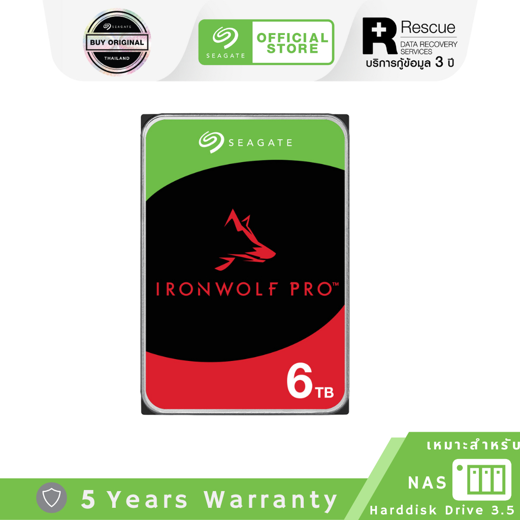 Seagate 6TB Ironwolf Pro NAS HDD 3.5" 7200RPM , 256MB, SATA-3 ฮาร์ดดิกส์ (ST6000NT001_5Y)
