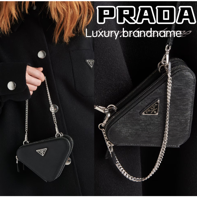 PRADA กระเป๋าเพาช์ Saffiano Leather Mini Pouch