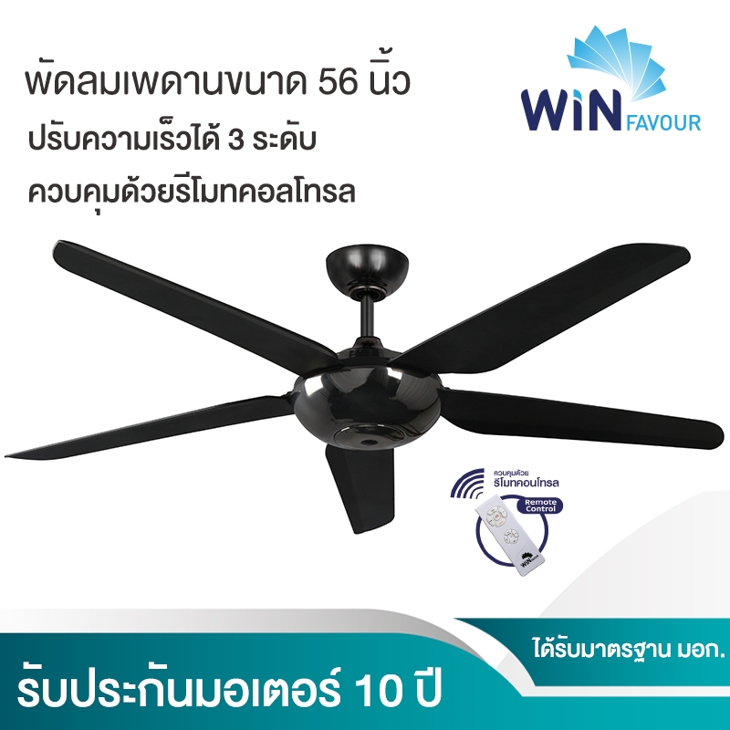 ถูกที่สุด พัดลมเพดาน รุ่น TC04 (สีดำเงา/ดำด้าน) ขนาด 56 นิ้ว พร้อมรีโมท ของใหม่