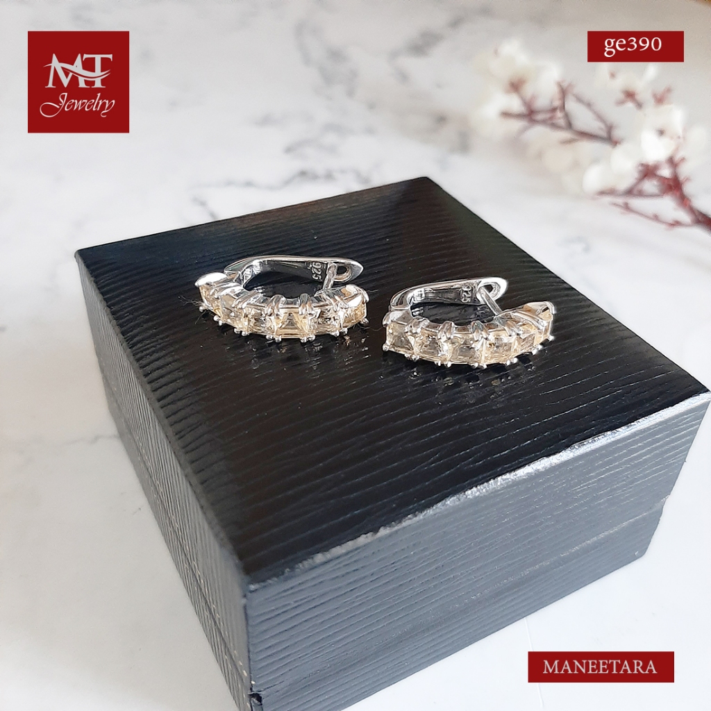 MT ต่างหูพลอยแท้ ซิทริน ตัวเรือนเงินแท้ Gemstone Citrine Huggie Earrings (ge390) มณีธารา MT Jewelry