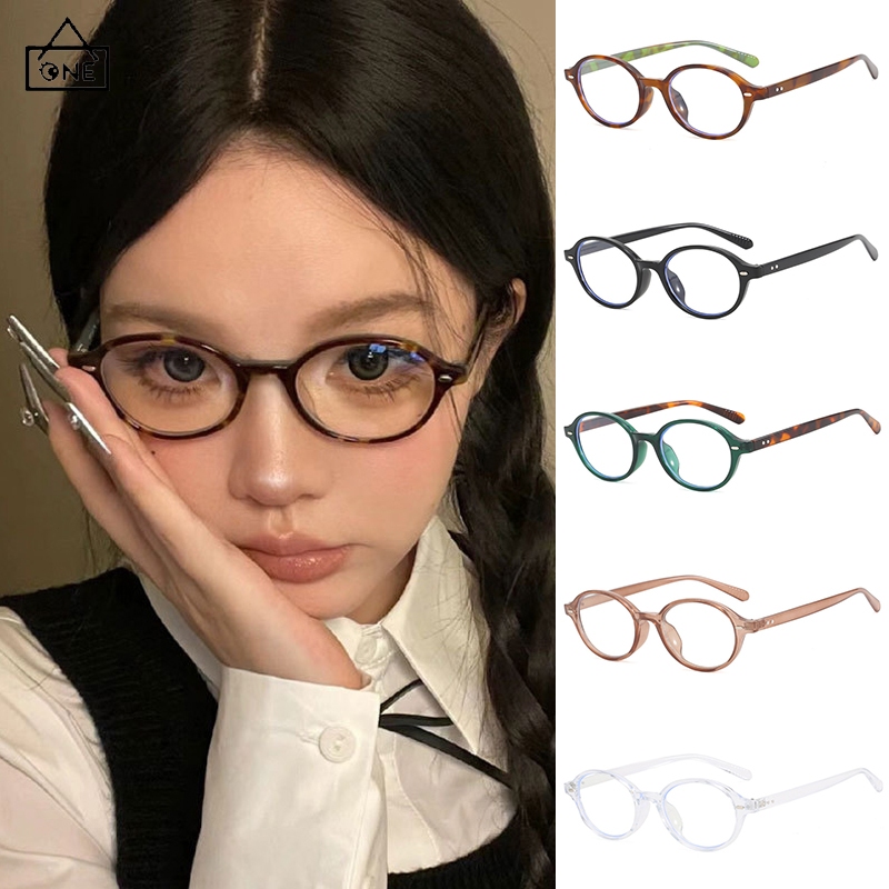 COD❤️แว่นกรองแสงสีฟ้าวินเทจกรอบวงรีY2Kแฟชั่นสไตล์เกาหลีเบาพิเศษแว่นตาสำหรับผู้ชายและผู้หญิง-a.one