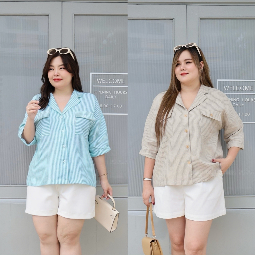 S790-0003 เสื้อลินินปกเทเลอร์ เสื้อลินินแท้100% พลัสไซส์ ตัวกว้าง