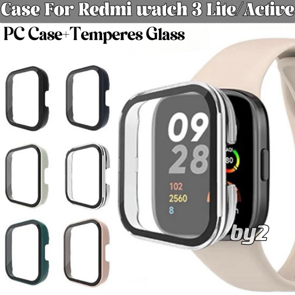 เคส + ตัวป้องกันหน้าจอ สําหรับ Redmi Watch 3 ActiveRedmi Watch 3 Lite เคสกันชน กรอบ PC แบบแข็ง + กระจกนิรภัย กันรอยขีด