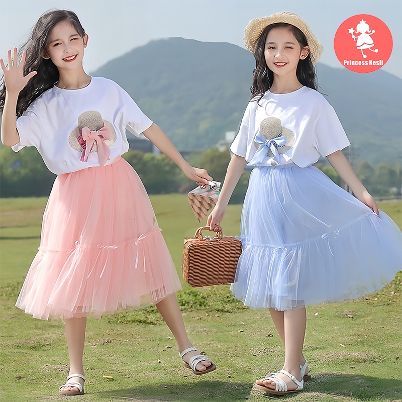 PRINCESS KESLI ชุดสูทเด็กผู้หญิงสไตล์เกาหลี แขนสั้น ชุดเดรสกระโปรงสั้น ชุดเซ็ตเด็กผู้หญิง
