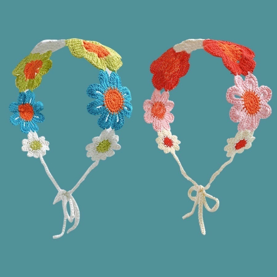 DFJ-ผ้าโพกหัว ที่คาดผม ผ้าถักแบบเล็ก ลายดอกไม้ พร้อมส่ง - รูปที่ 4