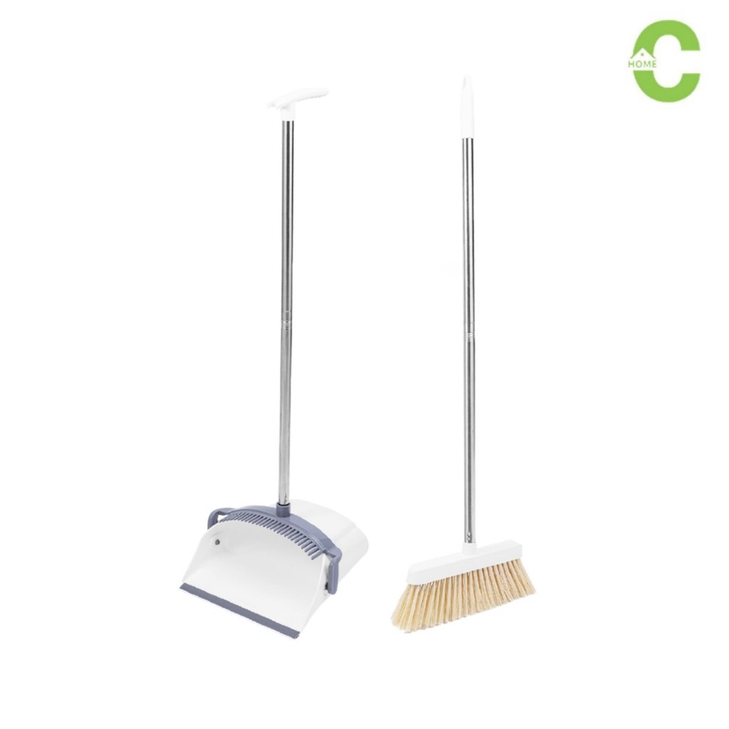 HOMEC ชุดที่โกยผง ไม้กวาดพร้อมที่โกยผง broom and dustpan 2in1ไม้กวาดที่ตักผง ไม้กวาดพลาสติก