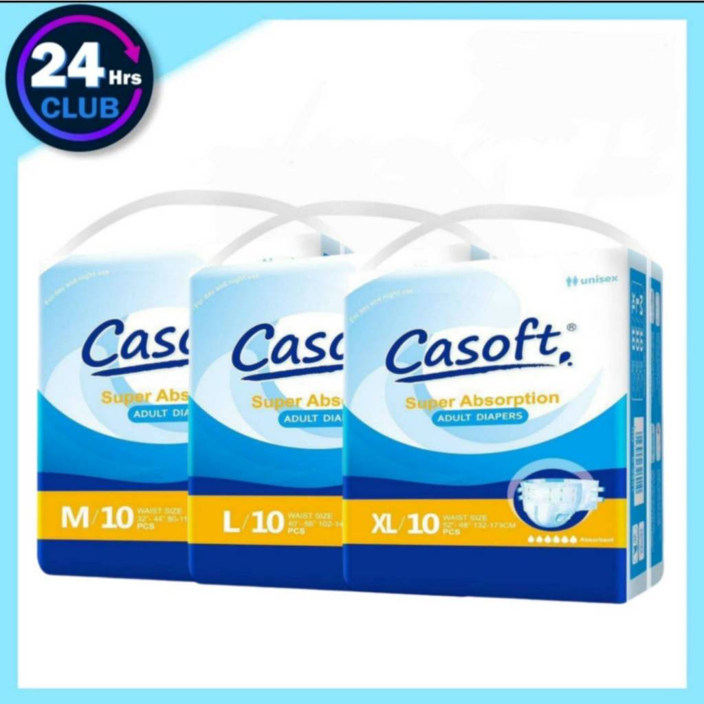 =ผ้าอ้อมผู้ใหญ่ Casoft คาซอฟท์ ชนิด เทป 10 ชิ้น (M 32-44นิ้ว) (L 40-56นิ้ว) (XL 52-68นิ้ว)