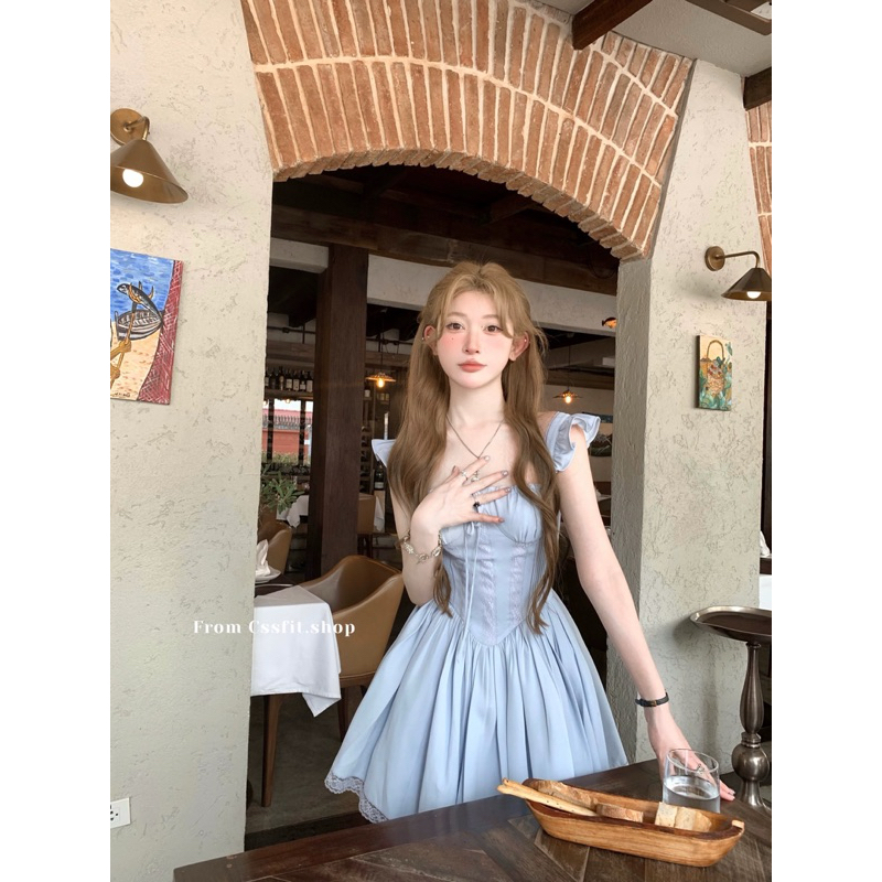 Wendystore182(Minny Dress)เดรสแขนระบายแต่งลูกไม้ Clothing Lady