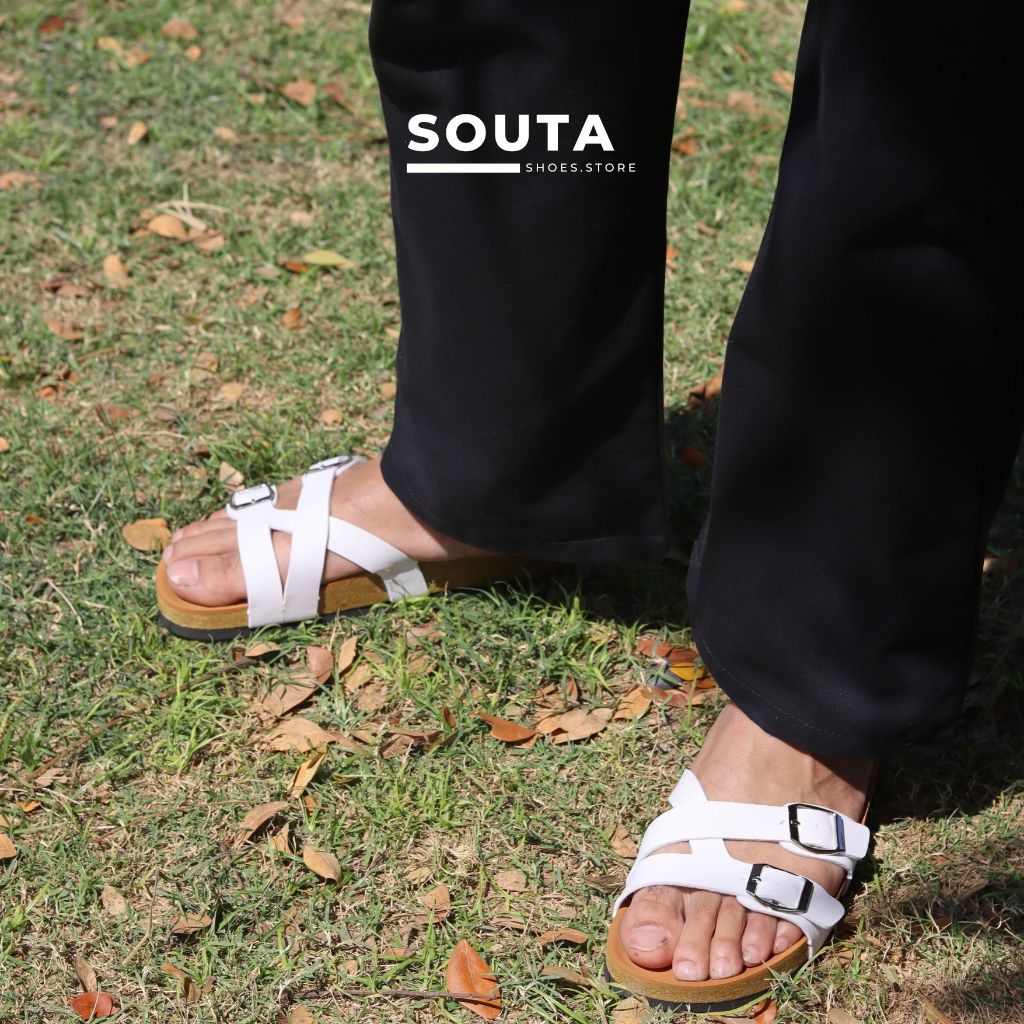⛄️Souta รองเท้าแตะสไตล์วินเทจ รวมรุ่นสายขาวพื้นน้ำตาล ไบเก้น⛅️ >> *ลด1ไซส์*