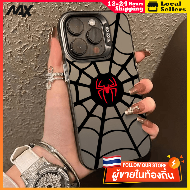 สีดำหรูหราซิลิโคนแข็งกรณีโทรศัพท์ ใยแมงมุมดำ for IPhone 13 12 7Plus 14 15 11 Pro MAX 8 6 7 6S Plus X XR XS
