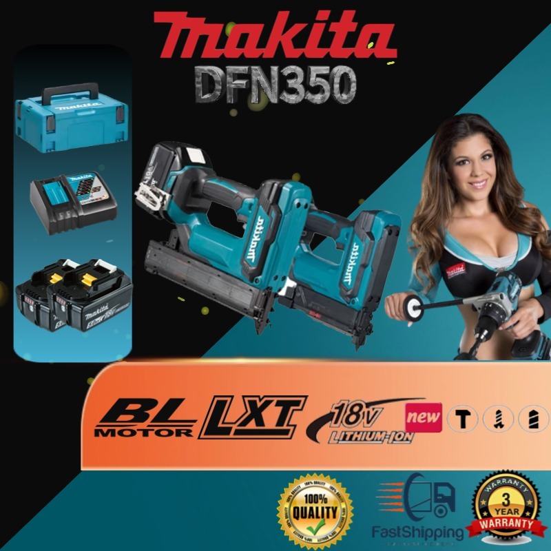 COD Makita DFN350 (1 Charger 2 Batteries) Brushless Pneumatic Nailer Gun,ไร้สายตรง Nailer F30 ตรง Na