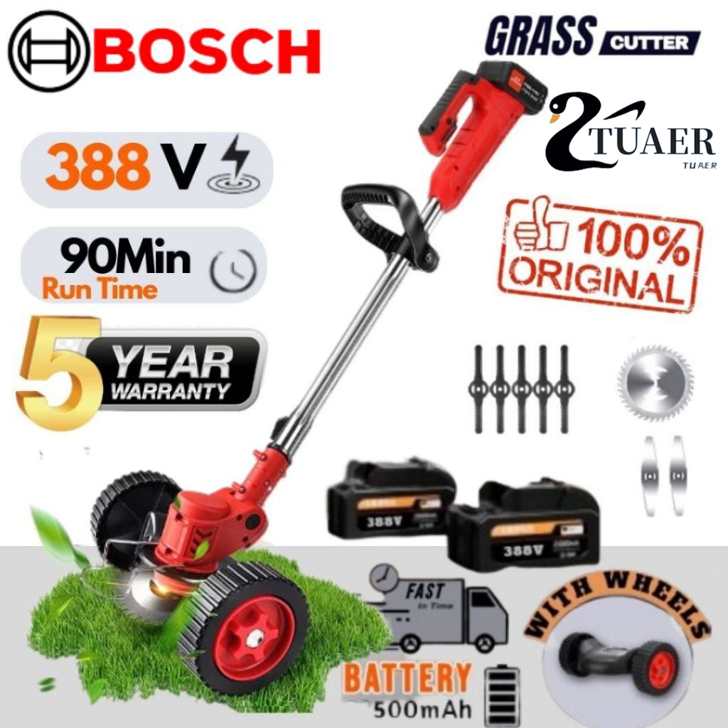 [รับประกัน 5 ปี] (BOSCH) เครื่องตัดหญ้าไฟฟ้าไร้สายทรงพลัง 388V ที่กันจอนหญ้าแบตเตอรี่ลิเธียมแบบช