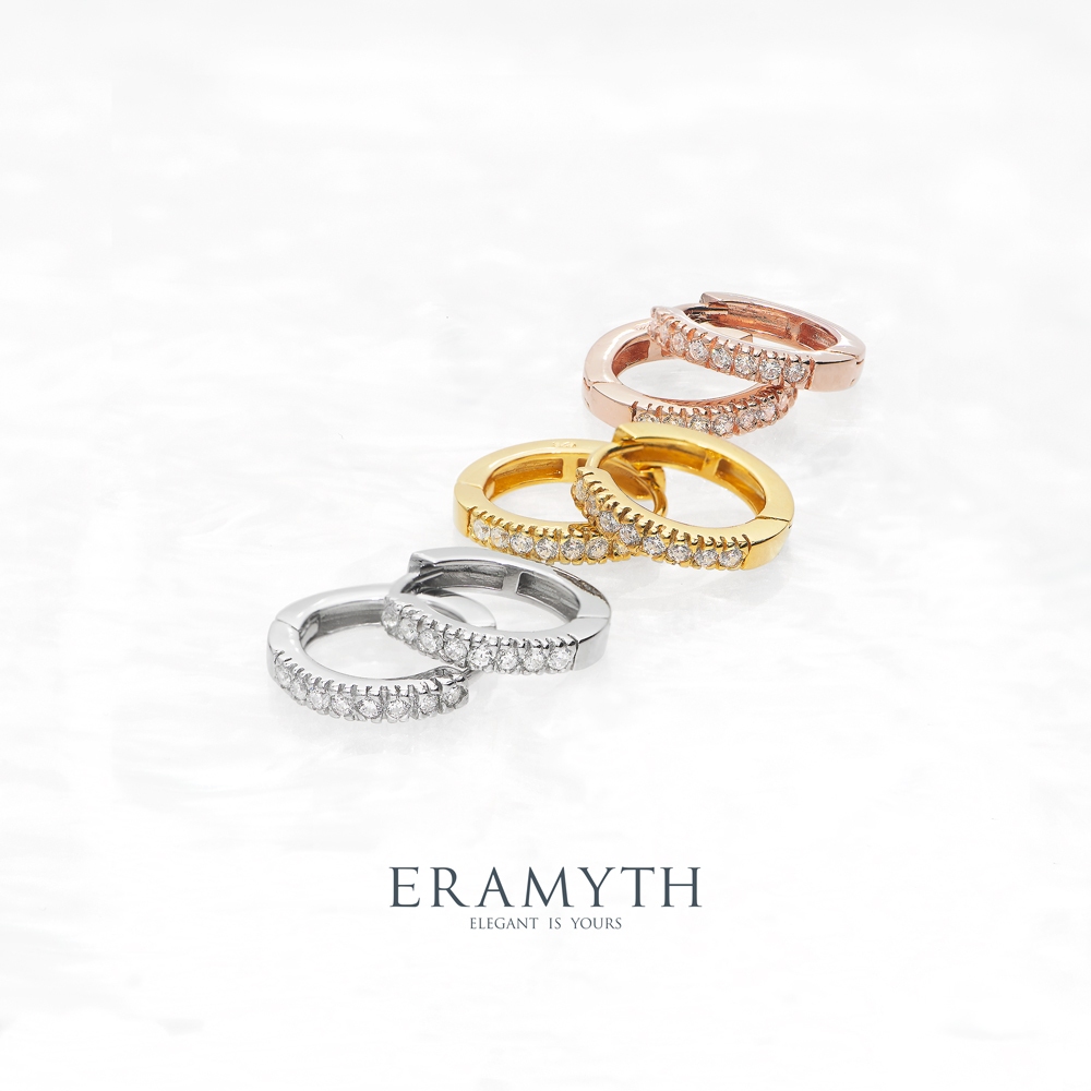 Eramyth : ต่างหูห่วง เงินแท้92.5 เพชรCZ ชุบสีทองคำขาว,สีโรสโกล์,สีทอง,สีแบล็ค ขนาด15mm SH-0129 (พร้อมส่ง,มีหน้าร้านค่ะ)
