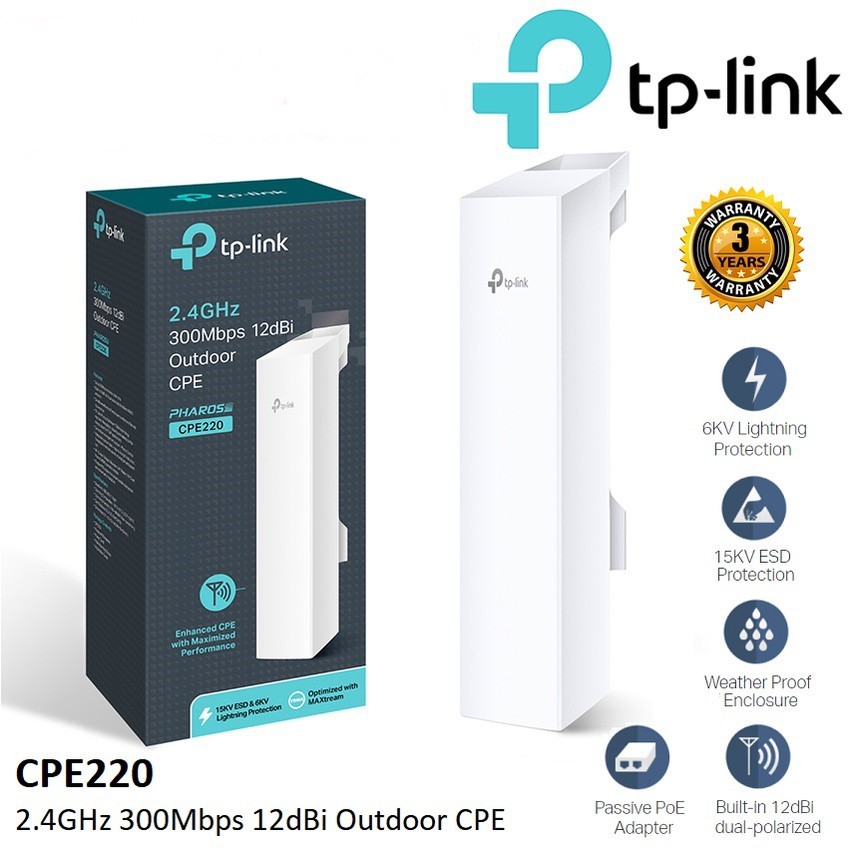 TP-LINK รุ่น CPE220 Wireless N300 2.4GHz 12dBi Access Point Outdoor ประกัน 3 ปี